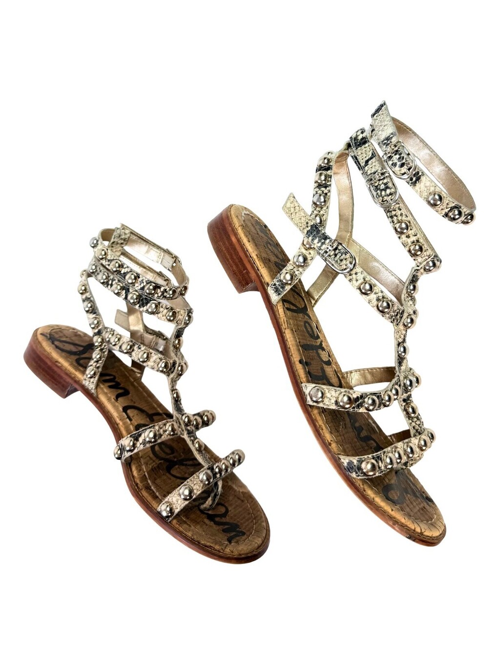 Sam Edelman Eavan Gladiator Sandals Snake Print Studded Leather 9.5
